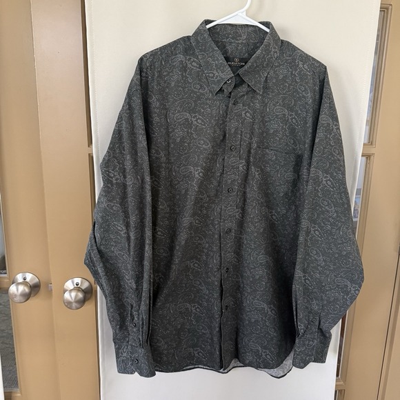 Bugatchi Men's‎ XL Green Paisley Print Long Sleeve Button Down Shirt Top Cotton - Picture 2 of 7